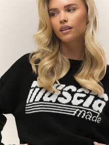 MUSERA 针织宽松宽松圆领套头衫，复古乡村风，可爱田园风，返校季必备，奶油糖色，适合工作和春季穿着。 - 黑色 - 查看 5