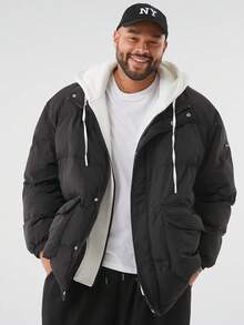 EASEVO Men Plus Hooded Zip-Up Thick Long Sleeve Coat