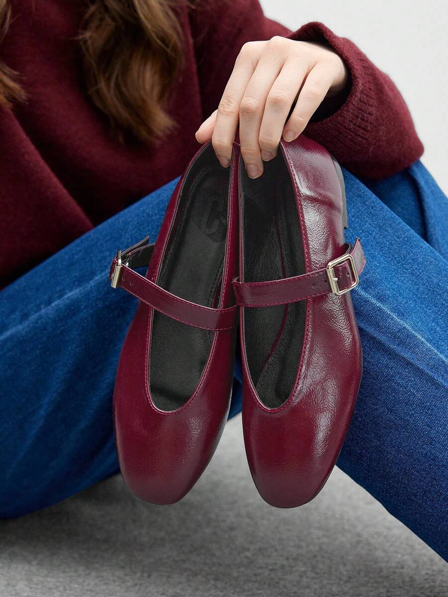 CUCCOO BIZCHIC Women's Fashion Commuter Versatile Casual Mary Jane Flat Shoes For Christmas - Burgundy - View 1