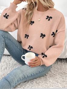 EMERY ROSE 2025 Autumn/Winter New European & American Blogger Same Style Fashionable Design Youthful Bow Casual Pullover Sweater - Multicolor - View 5