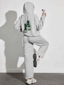 EURMUSE Women's Grey LA California Printed Hoodie And Sweatpants Set - Grey - View 4