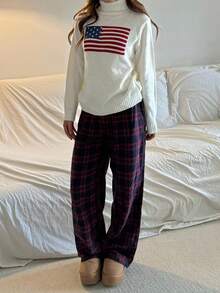 SHEIN Teen Girl American Flag Pattern Turtleneck Sweater Autumn Winter Clothes For Girl - Beige - View 8