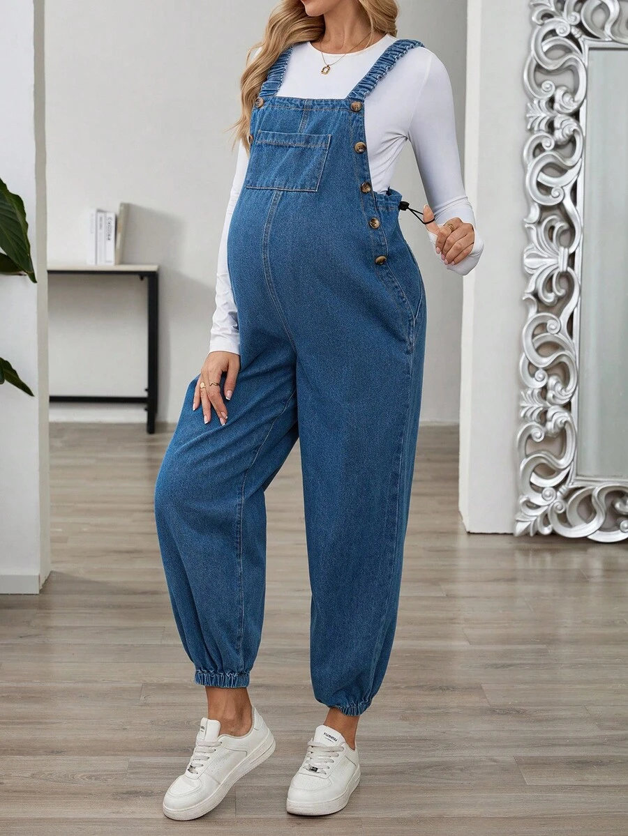 SHEIN Maternity Casual Washed Jogger Jumpsuit - Blue - View 1