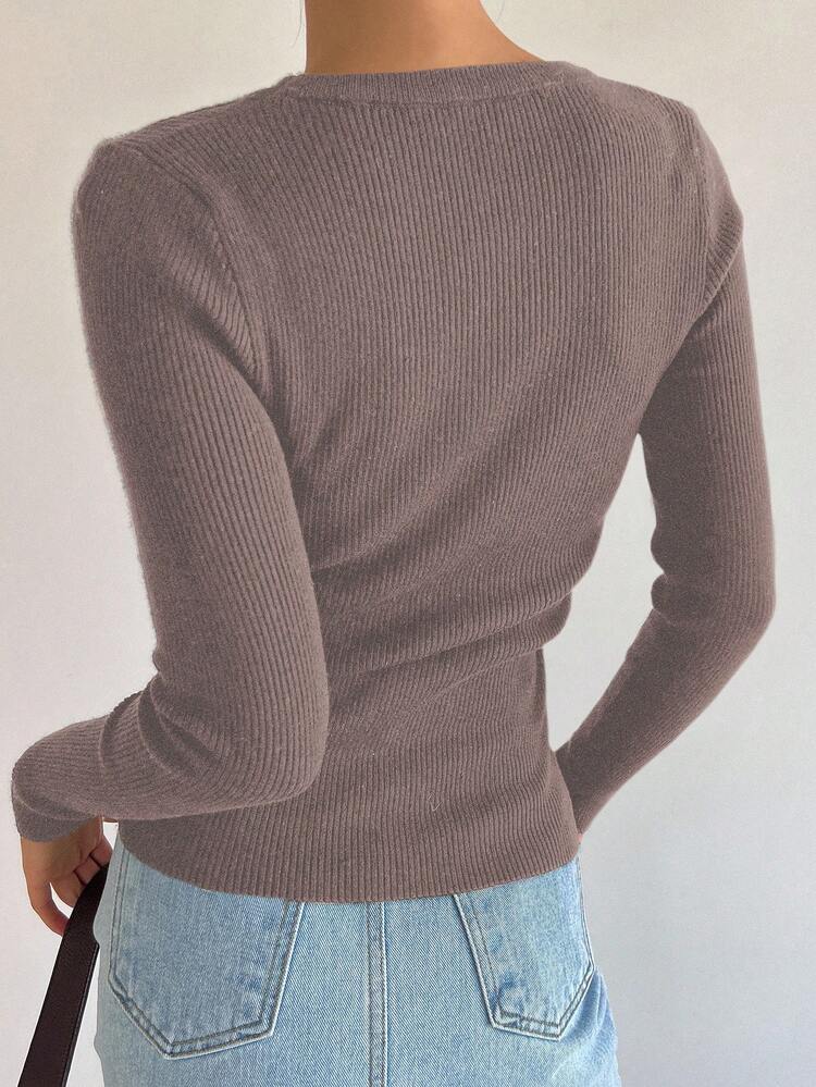 Women's Solid Color Crew Neck Long Sleeve Casual Sweater, Autumn/Winter