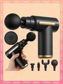 JMMO Portable Muscle Massage Gun For Body Massage, Speed Adjustment, Rechargeable, And 4 Replaceable Massage Heads Fascia Gun - Muscle Seat - Professional Physiotherapy Grade Multi-Functional Mini Electric Handheld Hammer Shoulder And Neck, Cervical Waist, Body Percussion Back Electric Instrument Gifts For Men Women Gift