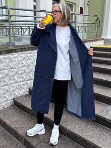 Vivie Lora Casual Loose Waist Tie Denim Jacket For Women, Long Sleeve - Blue - View 5