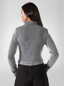 LYSMO 2025新款极简主义冬季女装新年及圣诞节女装/圣诞派对女式休闲条纹立领前拉链毛衣，秋冬季/感恩节女装/女式冬季毛衣/女式休闲毛衣 - 彩色 - 查看 2