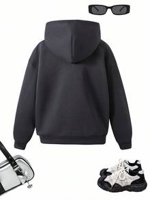 Mirajuku 青少年男孩休闲学院风字母压纹设计卫衣，适合大学、休闲、运动场合穿着 - 深灰色 - 查看 2