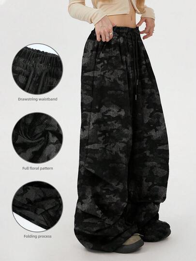 Rina Fox Camouflage Digital Print Fashionable Loose Women Corduroy Pants, Gift For Friends