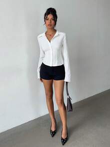 Aloruh 100%纯棉女士优雅百搭白色褶裥长袖衬衫——通勤、日常穿着、约会、正式场合、度假、办公室、工作、婚礼宾客、春夏皆宜 - 彩色 - 查看 7