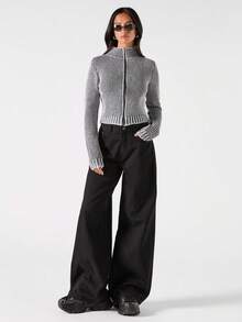 LYSMO 2025新款极简主义冬季女装新年及圣诞节女装/圣诞派对女式休闲条纹立领前拉链毛衣，秋冬季/感恩节女装/女式冬季毛衣/女式休闲毛衣 - 彩色 - 查看 3