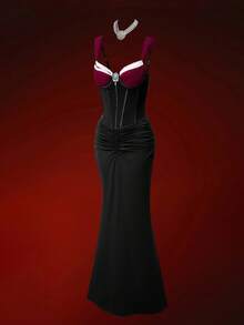 Glisette 2pcs Women Camisole Shapewear Top & High Waist Solid Color Bodycon Skirt Set - Black - View 10