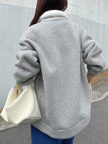 FRIFUL Sweat-shirt-shirt décontracté à manches longues, col zippé, doublé thermique, coupe ample et épaules tombantes pour femmes. Polyvalent pour l'automne. - Gris - Voir 6