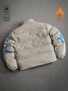 PAVTROS Men's Thermal Lined Warm Star Print Zip-Up Stand Collar Long Sleeve Padded Coat, Winter - Grey - View 2