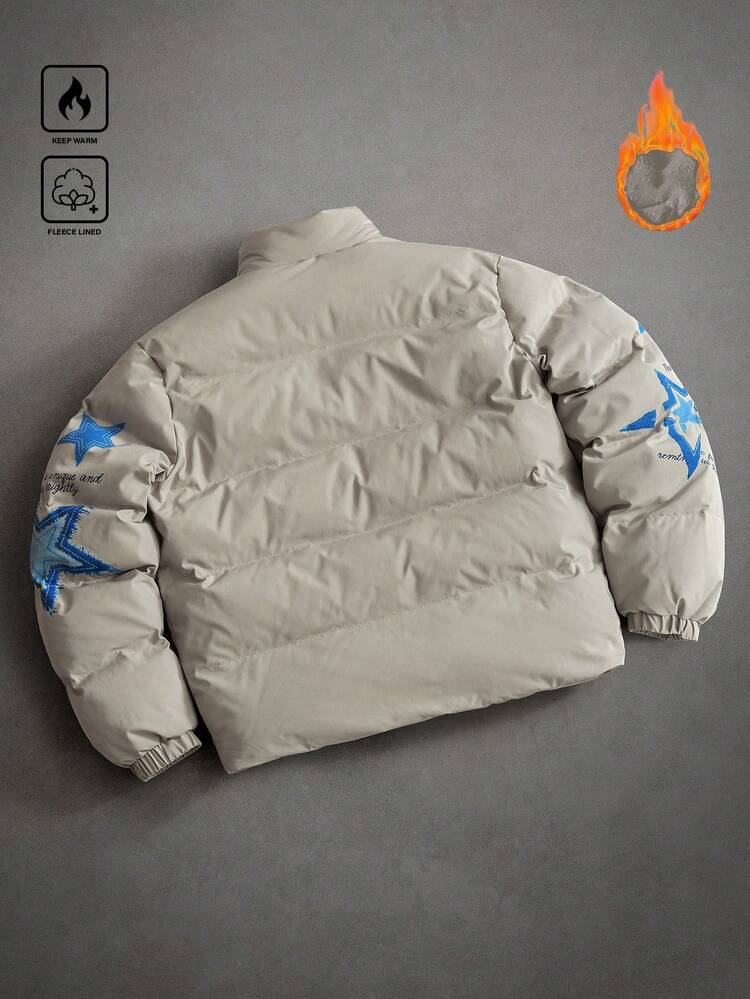 PAVTROS Men's Thermal Lined Warm Star Print Zip-Up Stand Collar Long Sleeve Padded Coat, Winter - Grey - View 2