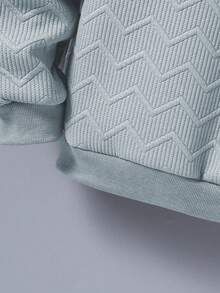 SHEIN Vacaura 青少年男孩字母图案圆领长袖几何面料休闲运动衫 - 藍色 - 查看 3