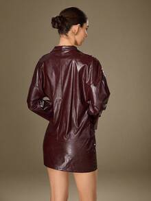 Modelyn Veste  chic et élégante avec col oversize, manches longues et boutons métalliques, pour l'automne/hiver - Rouge foncé - Voir 3
