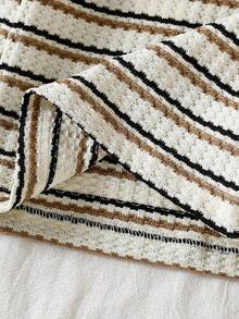 SHEIN Vintaside Kids 2 件女婴黑白条纹针织长袖上衣 + 休闲裤套装，春秋 - 彩色 - 查看 8