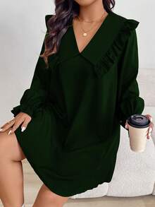 EMERY ROSE Vestido de manga abullonada con cuello Peter Pan, romántico y lindo, talla grande - Verde Oscuro - Ver 6