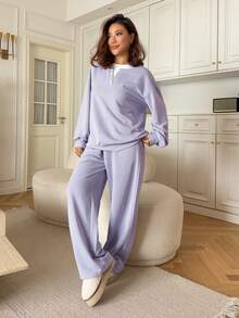 DAZY 女士秋冬二合一卫衣家居服套装睡衣秋季服装 - 紫色 - 查看 4