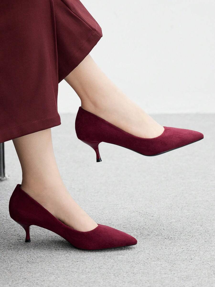 CUCCOO BIZCHIC Giày cao gót mũi nhọn Stiletto gót trung bình dành cho nữ, thanh lịch, giản dị, thoải mái, dễ xỏ, thích hợp đi làm, đi làm, hẹn hò, tiệc tùng, những dịp trang trọng - Màu Đỏ Sâu - Xem 1