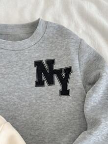 Loomiva 3pcs/Set Boys' Letter Graphic Soft Knit Crew Neck Long Sleeve Pullover Sweatshirt Autumn Winter Clothes For Girls - Multicolor - View 3