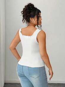Elenzga Plus Size Casual Solid Color Front-Button Cami Top, Summer - White - View 2