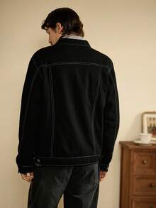 RivetRise Men's Basic Black Denim Jacket, Casual Autumn Jacket - Black - View 3