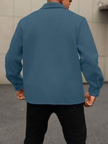 Manfinity Homme Plus Size Men's Solid Long Sleeve Shacket - Baby Blue - View 2