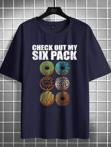 Manfinity Homme Plus Size Men's Donut Letter Print Short Sleeve T-Shirt - Navy Blue - View 5