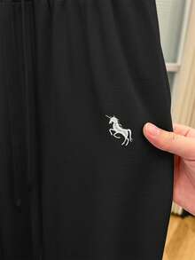 GlowEve Women's Fashion Casual Solid Color Embroidered Hooded Pocket Zip Up Loose Sweatshirt And Embroidered High Waist Drawstring Relaxed Straight Leg Sweatpants Set, Suitable For Daily, Sports And Leisure Wear