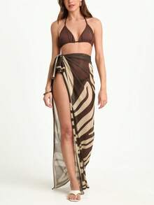 CAJUNI Women's Casual Vacation Leaf Print Scarf & Skirt Set - Beach - Multicolor - View 4