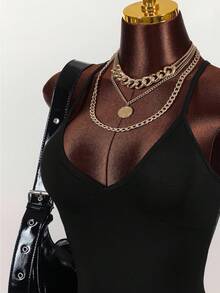 Amplova 别致豹纹网眼拼布细肩带甜心胸围交叉后背性感迷你紧身连衣裙 - 黑色 - 查看 5