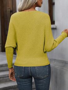SHEIN LUNE Women's Elegant Ribbed Batwing Sleeve Pullover Sweater - Ginger - View 2