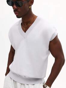SUMWON Chaleco de punto de cuello en V sin mangas para primavera y verano, ideal para capas casuales - Gris - Ver 3