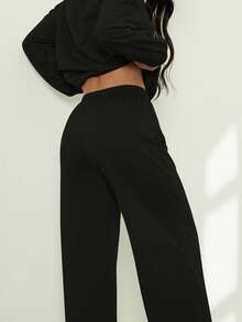 SHEIN PETITE 2pcs/Set Women Casual Numeric Print Long Sleeve Top And Long Pants Set,Cozy Fall And Winter Clothes For Women - Black - View 6