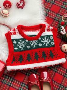 Comfortcana 女士圣诞树和雪花图案休闲针织背心，秋冬 - 彩色 - 查看 1