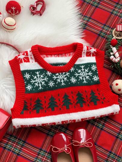 Comfortcana 女士圣诞树和雪花图案休闲针织背心，秋冬
