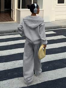 Muchica 女士奶油黄色休闲宽松运动衫套装，秋季新品 - 灰色 - 查看 2