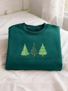 INAWLY Embroidered Bright Christmas Tree Sweatshirt - Christmas Tree Sweatshirt - Embroidered Crew Neck - Comfortable Winter - Christmas Sweater - Army Green - View 3