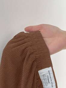 SHEIN EZwear 大码女式锈棕色灯芯绒高腰宽松阔腿裤，带口袋和贴片设计，适合校园、日常穿着和室内工作，秋冬季 - 鏽棕色 - 查看 8