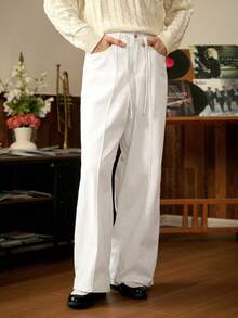 RivetRise Quần Jeans Nam Ống Rộng Màu Trắng Thoải Mái Thường Ngày - trắng - Xem 1