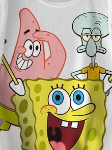 SpongeBob SquarePants | SHEIN Tween Boy Casual Daily Round Neck Short Sleeve T-Shirt, Summer - White - View 6