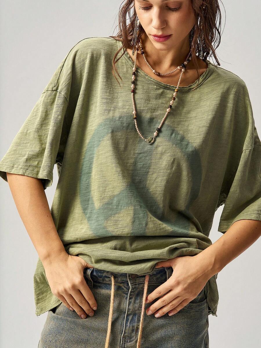 Bohemela Casual Solid Color Knit Crew Neck Short Sleeve Loose T-Shirt For Women