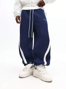 SUMWON Baggy Fit Cuffed Track Jogger Sweatpants With Cut And Sew Side Panels For Casual Comfort