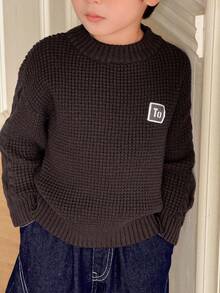 SHEIN Little Byeori Young Boys Casual Crew Neck Long Sleeve Sweater - Brown - View 1