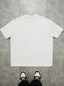 Manfinity ZONE917 Oversized Casual Funny Dalmatian Print White Cotton Knit T-Shirt (Wide Sleeves, Collar, Hem)