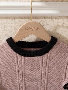 Souflis Souflis 2 件套女童圆领毛衣和荷叶边腰格子迷你裙套装，幼儿/小女孩针织开衫和裙子套装，秋冬 - 粉色 - 查看 8