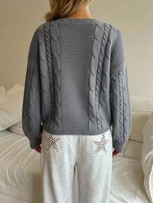 SHEIN 少女休闲灯笼袖短款纯色长袖毛衣，灰色毛衣，秋季毛衣，秋季毛衣，毛衣，秋季毛衣，秋季舒适保暖的秋冬款式，适合秋冬季日常穿着、街头风、居家穿着，适合新年、日常穿着、庆祝活动、秋冬季穿着，轻松舒适，秋冬季叠穿，时尚百搭 - 灰色 - 查看 2