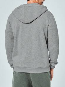 RueChic Men Zip Up Slant Pocket Drawstring Hoodie - Light Grey - View 2